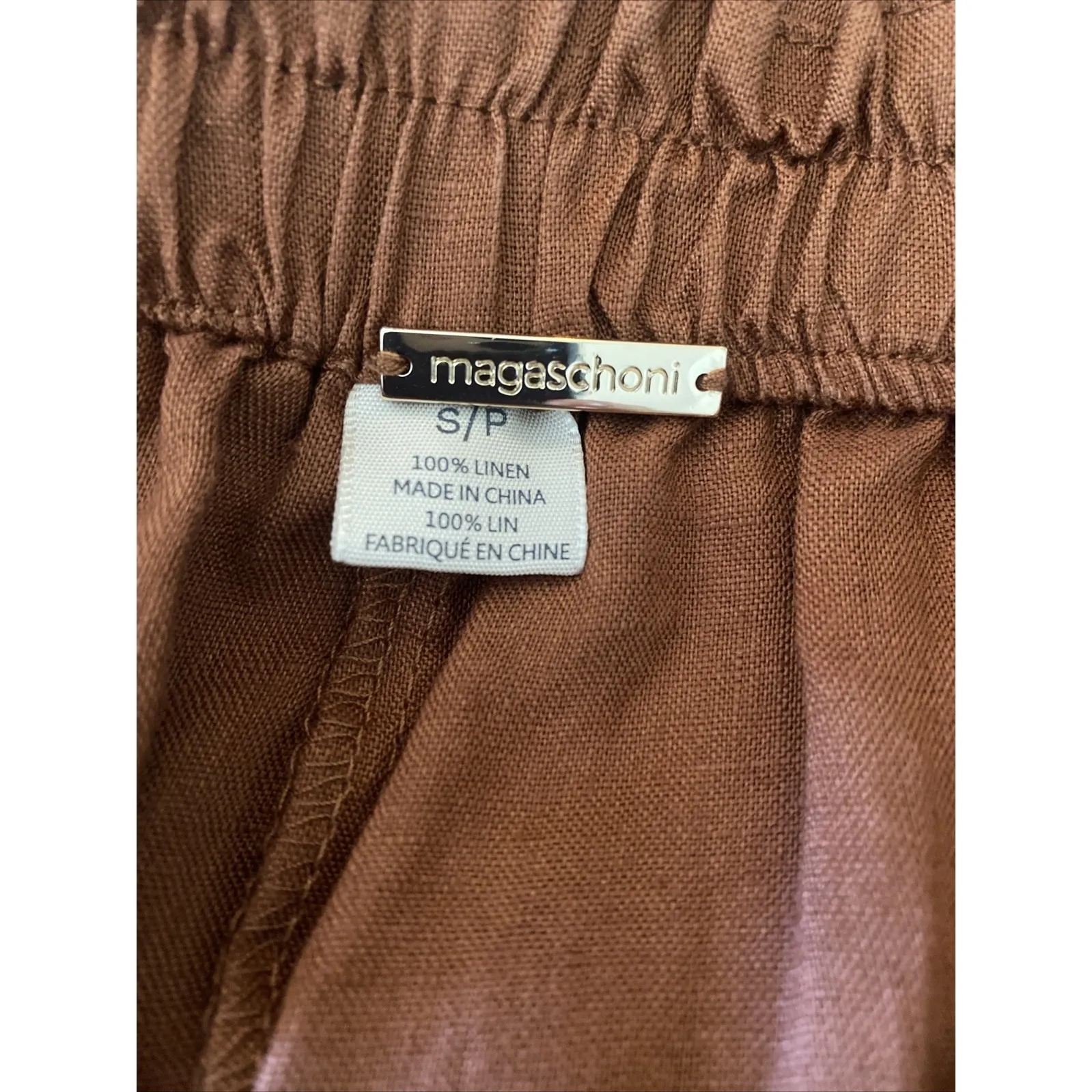 Magaschoni Womens Small Brown Linen Wide Leg Pants Lagom Euro Resort High Rise - Image 5