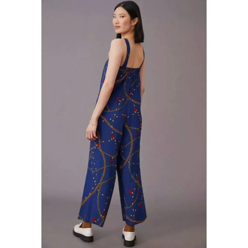 Anthropologie Corey Lynn Calter Halter Jumpsuit Blue Rope Print Size Small NWT - Image 3