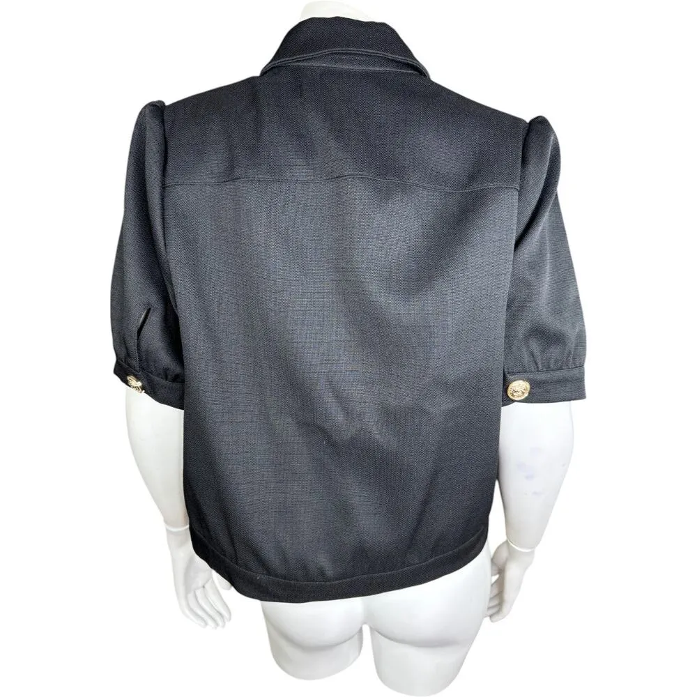 Dennis Basso Textured Short Sleeve Button Front Jacket Black Small NWOT - Image 8