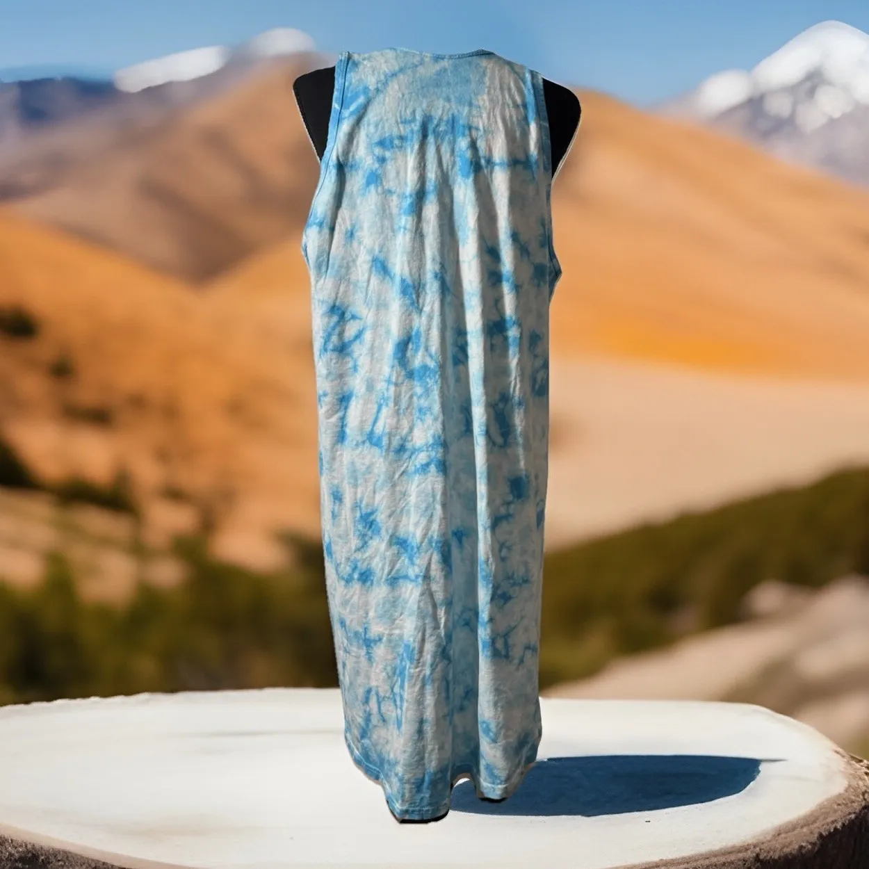 Y2K Ladies‎ Summer Butterfly Loose Fit Sleeveless Top Tie Dye Maternity Dress Blue Size L - Image 3