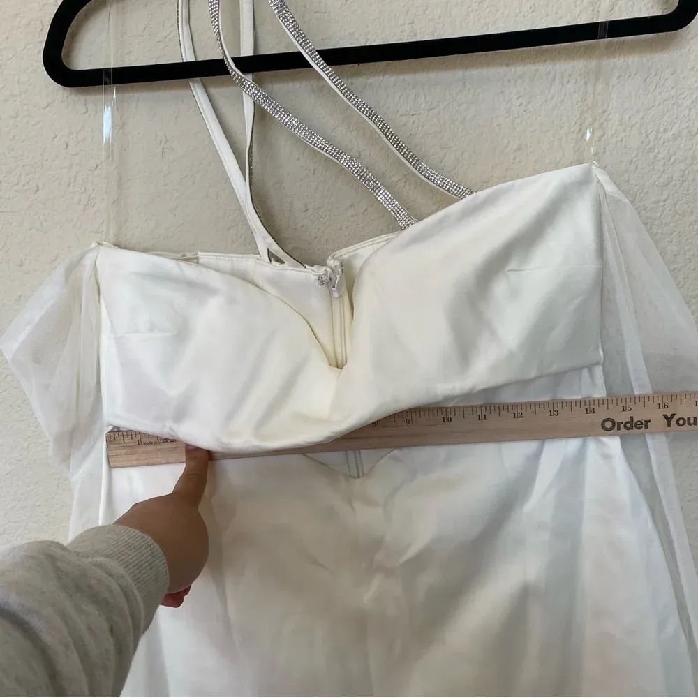 HOUSE OF CB 'Loulou' Ivory Satin Cutout Midi Dress rhinestone NWOT size‎ Large - Image 8