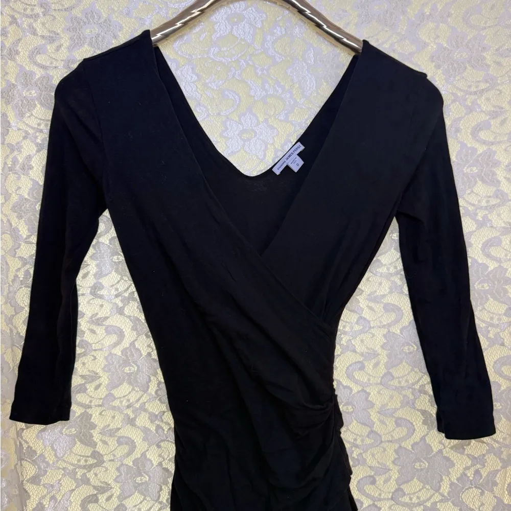 NWOT James Perse Black Long Sleeve bodycon mini Dress ruched sides sz 0 XS - Image 3