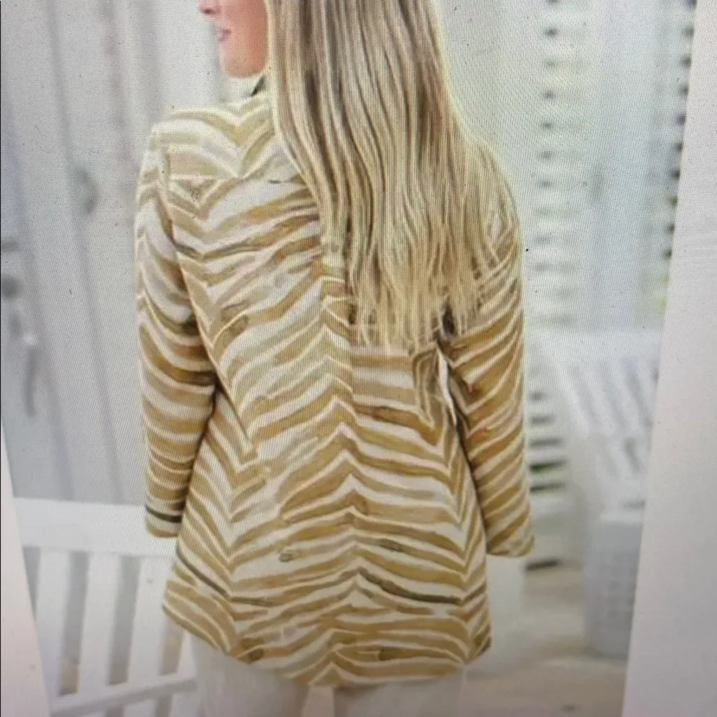 iLinen Classic Button Down Shirt Natural Zebra Size XS Tan - Image 3