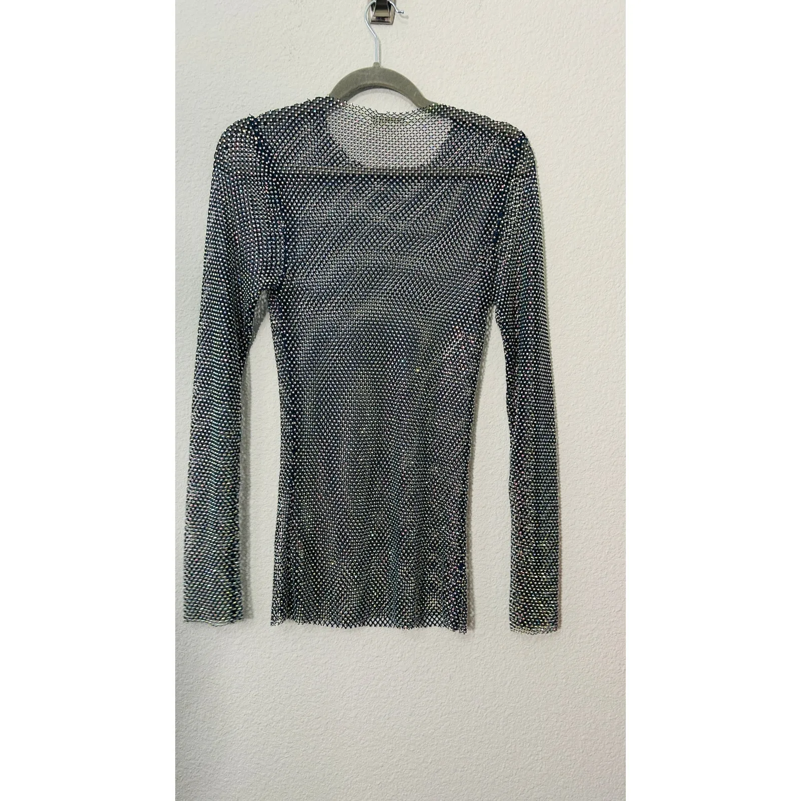 NEW Free People Women's Navy Filter Finish Long Sleeve Metallic Mesh Small Punk - Image 5