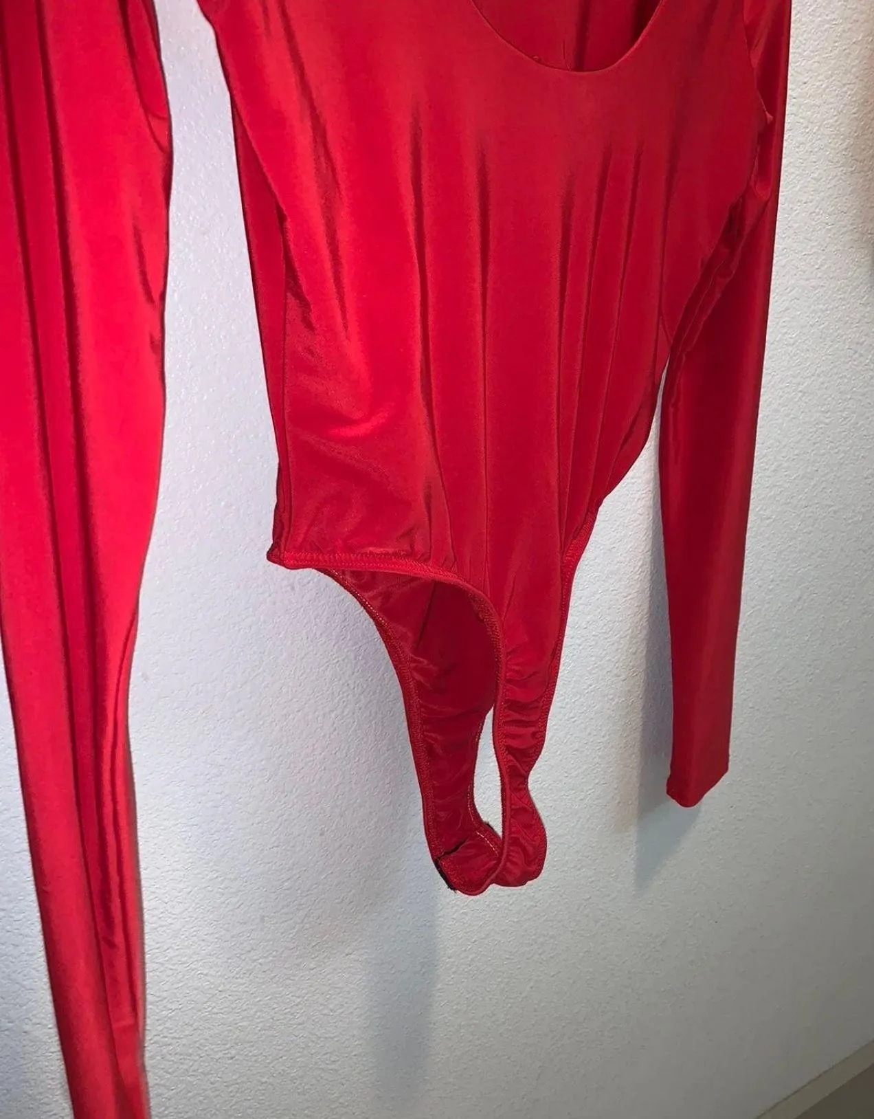 Long Sleeve High Cut Red Bodysuit US M Size M - Image 5
