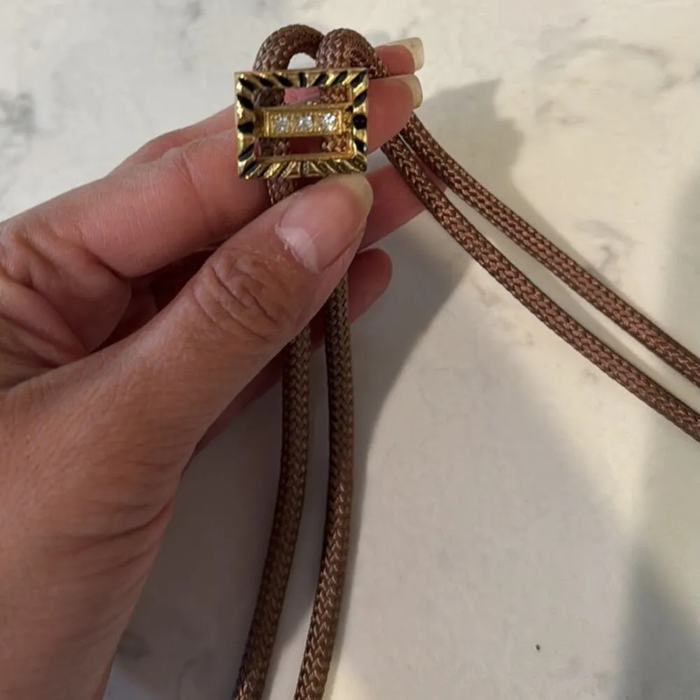 Un Branded bolo Tie tan with gold black accent nylon braded western rodeo - Image 4
