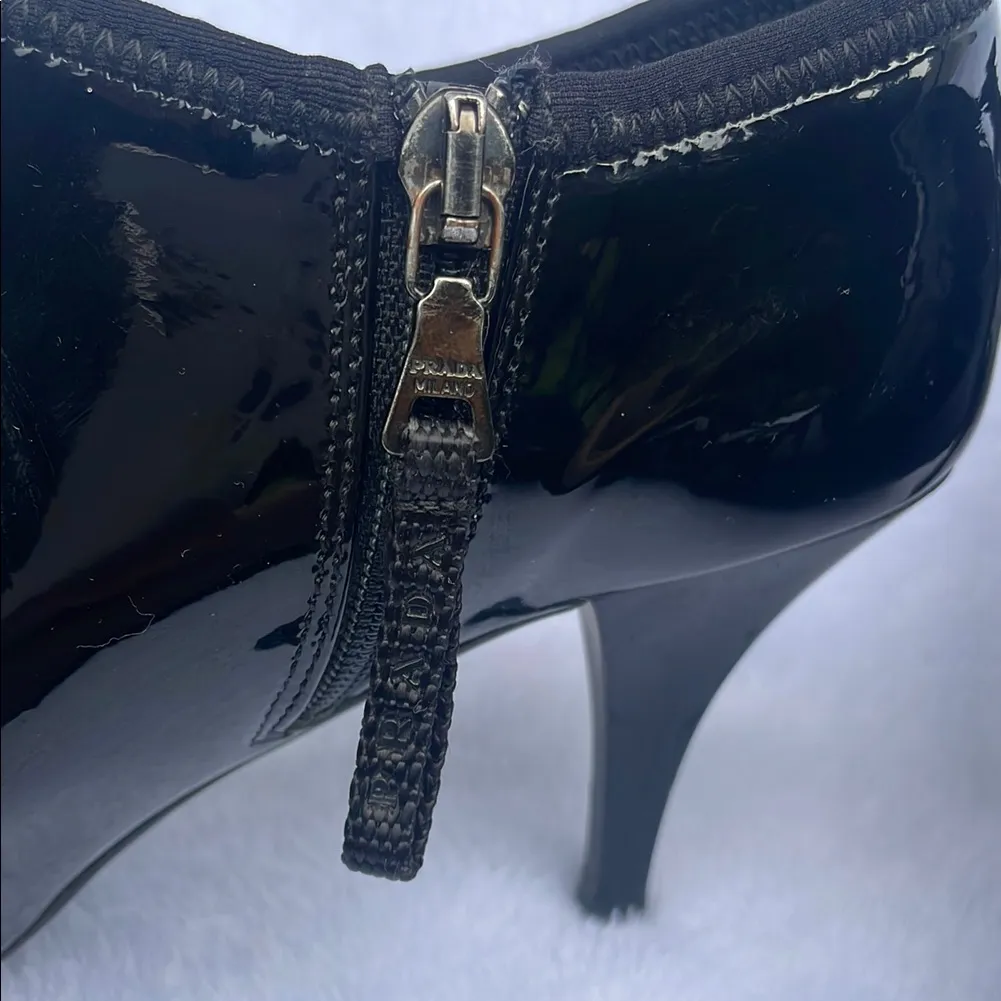 Prada Glossy Black Ankle Booties - Image 5