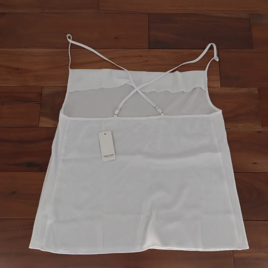 EKOUAER White Cowl Neck Camisole Tank Top Sheer Back Mesh Size M - Image 6