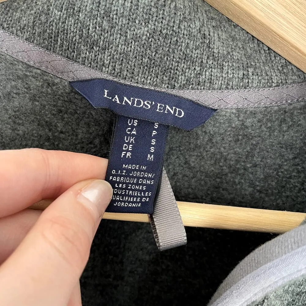 Lands' End fleece 3/4 zip pullover sweater gray casual women's size small top - Image 3