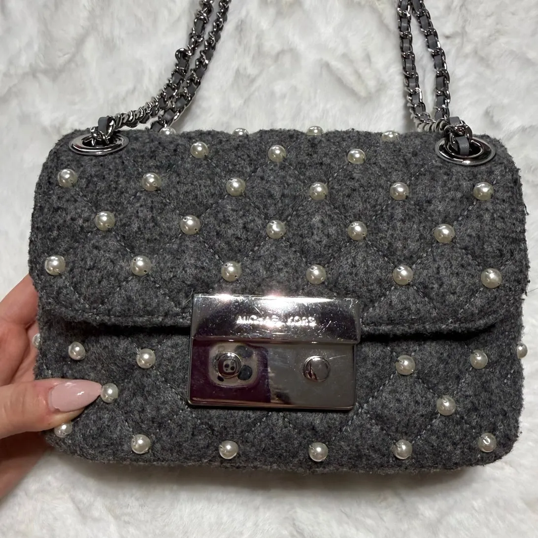 Michael Kors Pearl Studded Gray Shoulder Bag Crossbody - Image 2