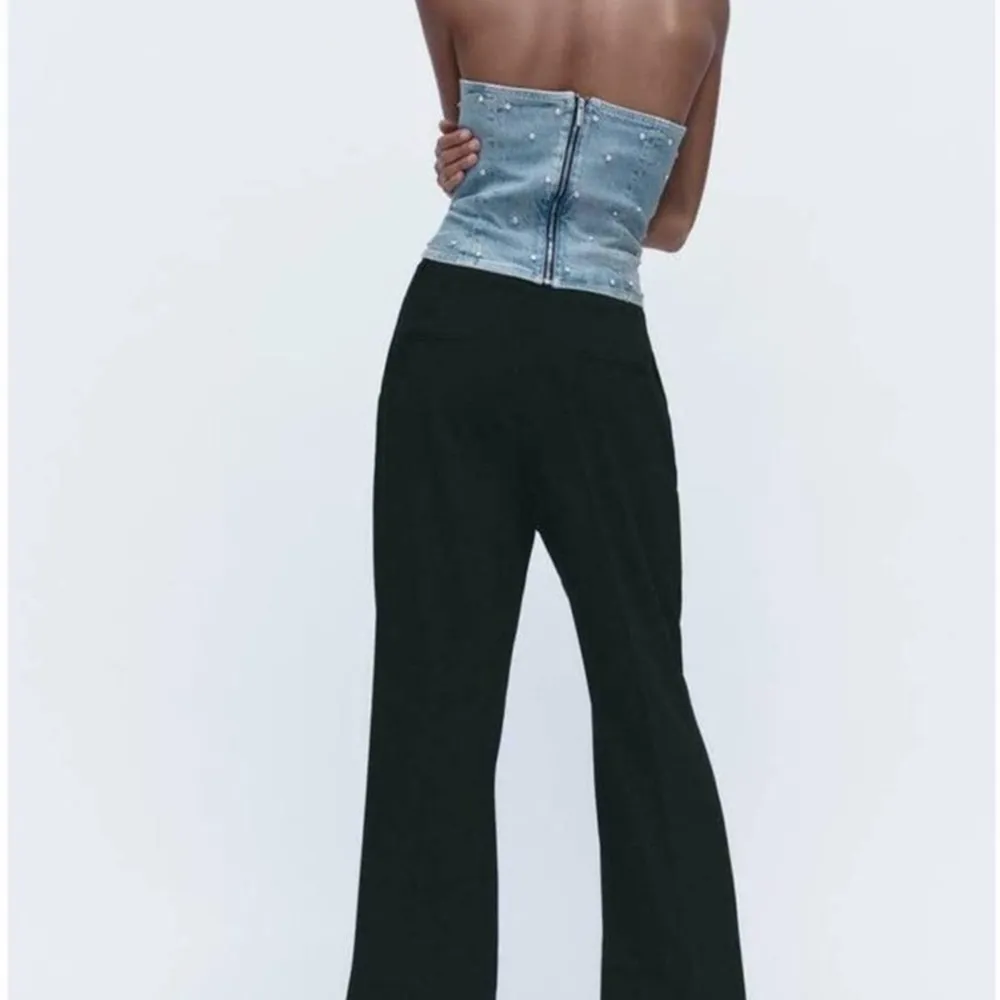 Zara women’s blue denim corset with rhinestones jewelry embroidered zip size M - Image 2