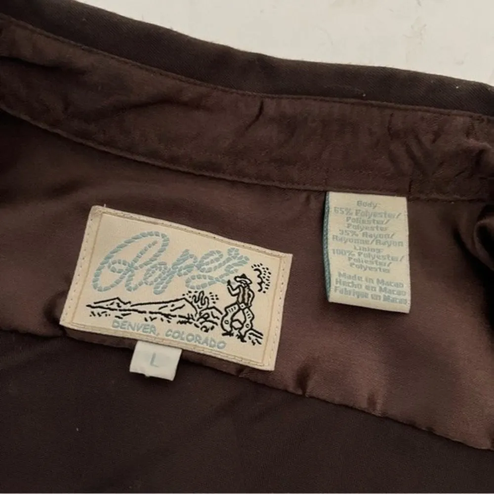 ROPER Brown Bucking Bronc Embroidered Western Snap Shirt Vintage Size Large - Image 9