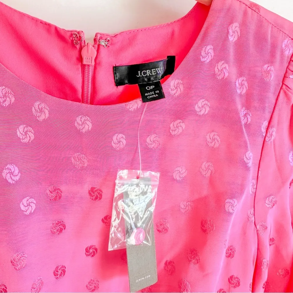NWT J. Crew Barbie Pink Satin Printed Pleated Shoulder Mini  Shift Dress sz 0P - Image 6