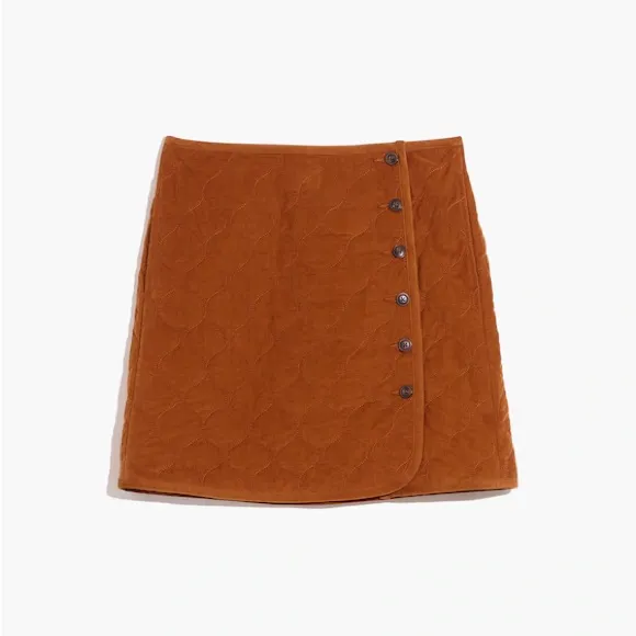 MADEWELL Corduroy Quilted Mini Skirt Side Buttons Pickets in Warm Coffee Size 8 - Image 3