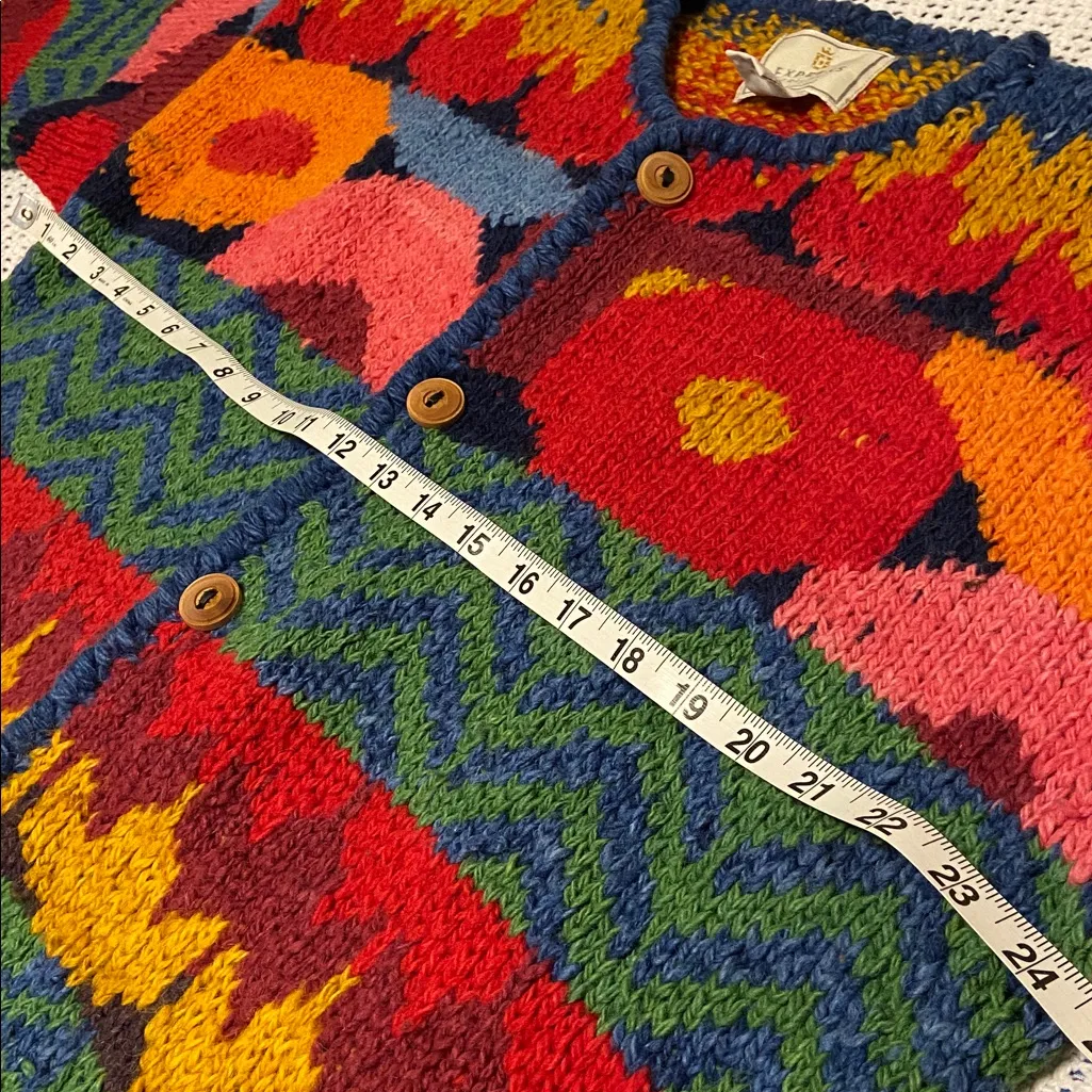 Vintage Express Tricot Cardigan Women One Size Handknit Wool Aztec Incan OS Green - Image 11