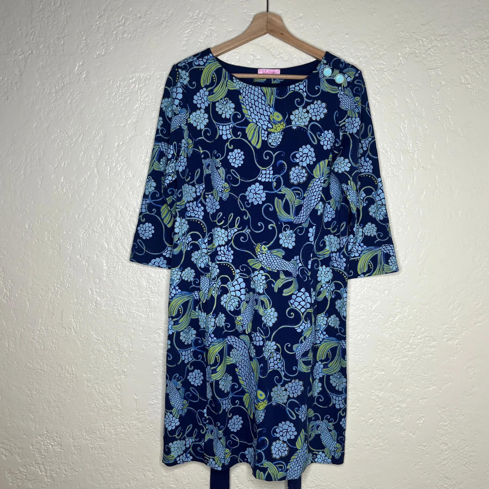 Lilly Pulitzer Jonah Belted Print Dress Women Blue Green Floral Size Medium - Image 2