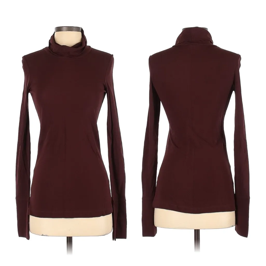 JOSEPH High Neck Crepe Jersey Turtleneck Top, Burgundy Maroon sz. XS - Image 5