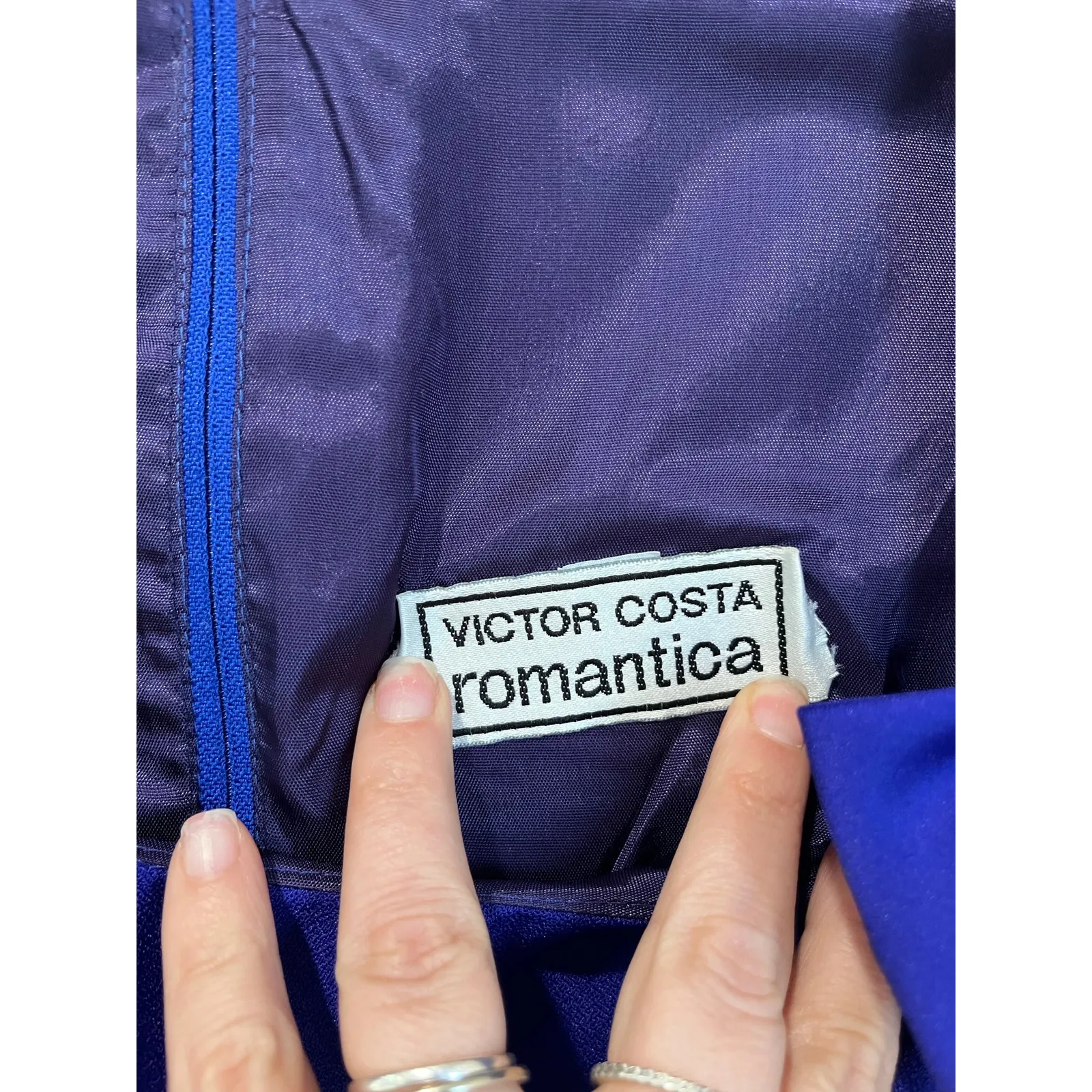 VTG Victor Costa Romantica Royal Blue Bow Shoulder Cocktail Party Dress Size 12 - Image 6