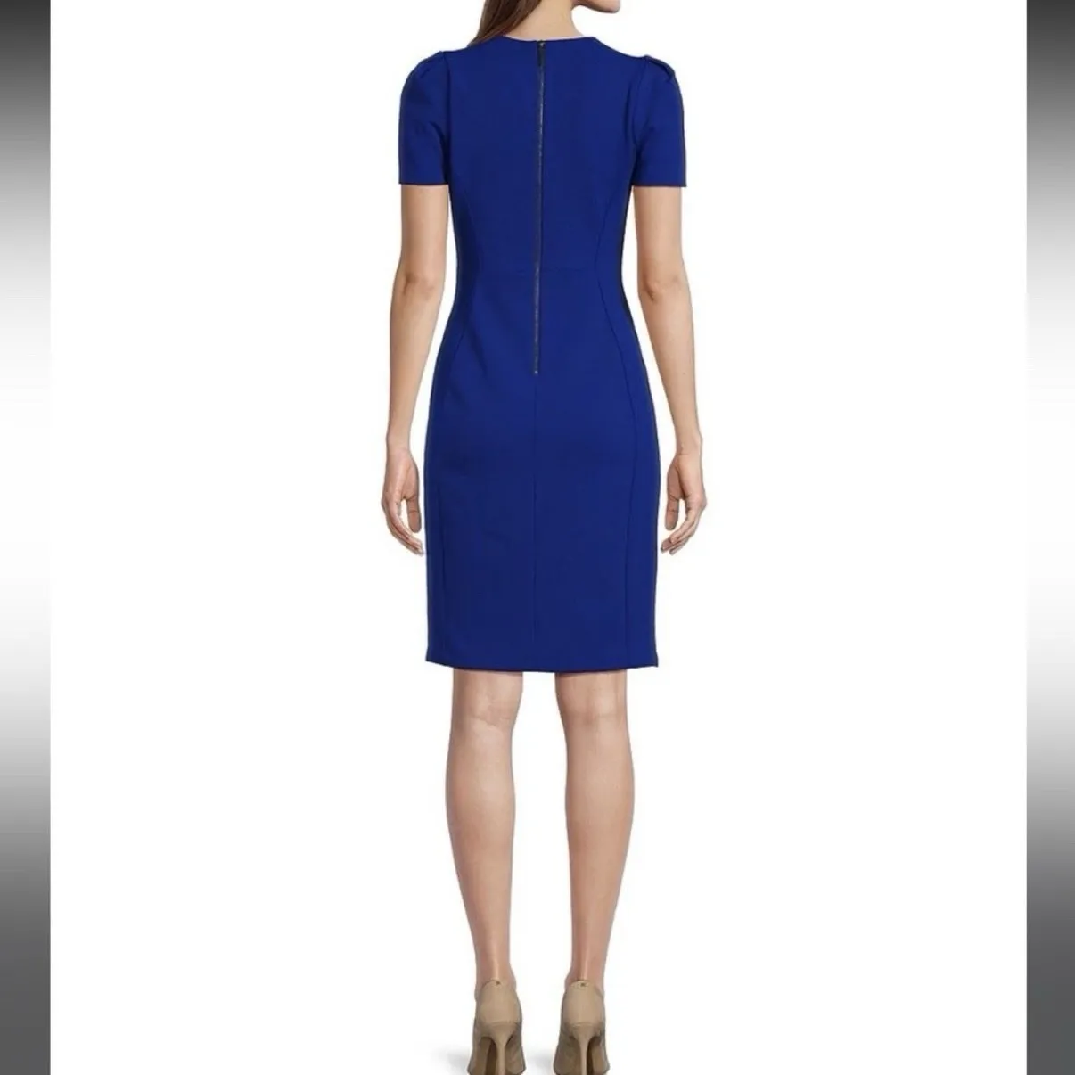 Calvin Klein Cobalt Blue Stretch Crepe Puff Sleeve Sheath Dress Size 4 - Image 4