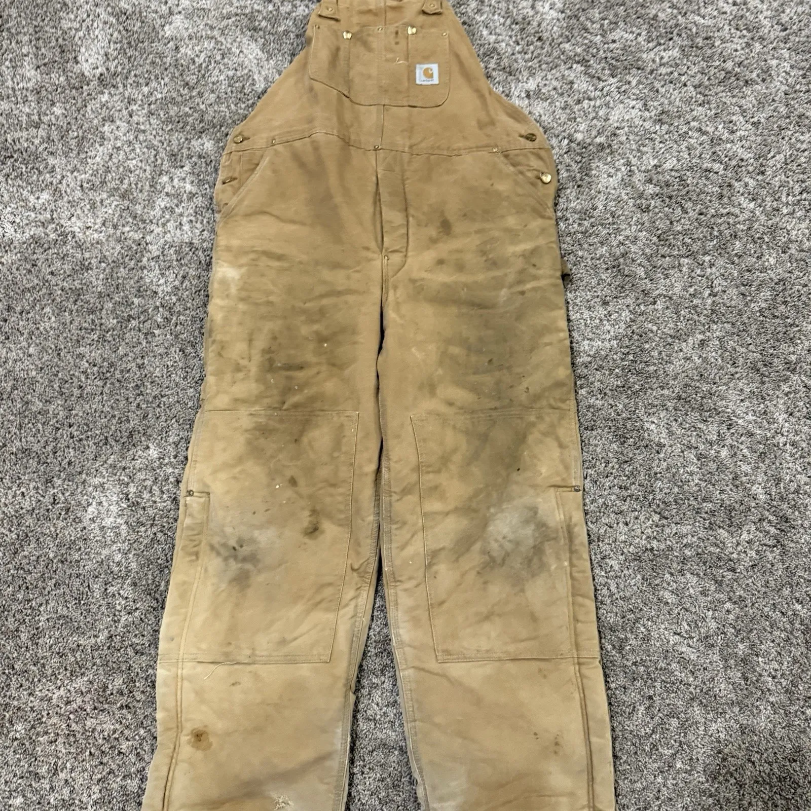 Vintage Carhartt Insulated Duck Double Knee Bib Overalls 42 X 32 Workwear - Image 3