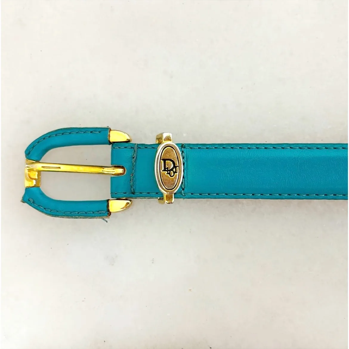 Christian Dior Teal Skinny Leather Vintage Logo Belt - Image 9