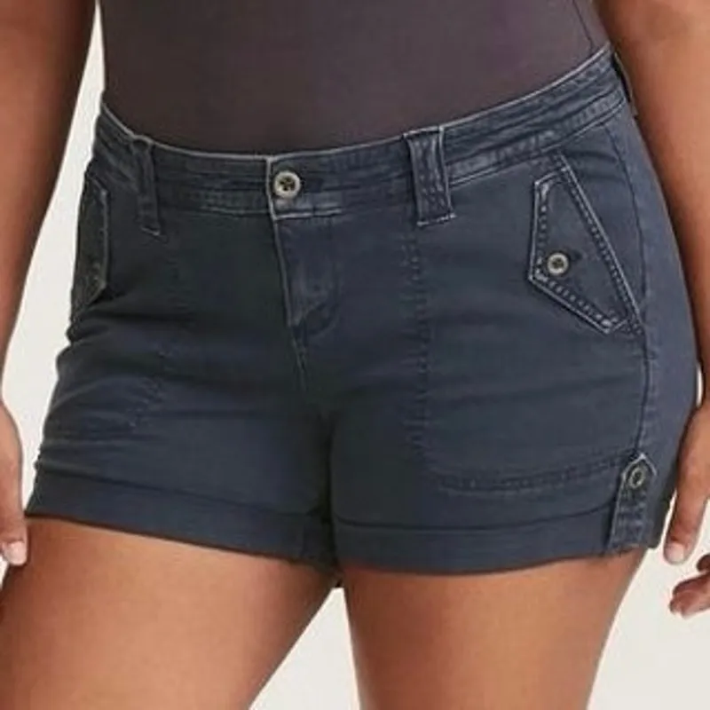 Torrid  Plus Size 28 Twill Military Cargo Shorts Dark Cotton Blend - Image 2