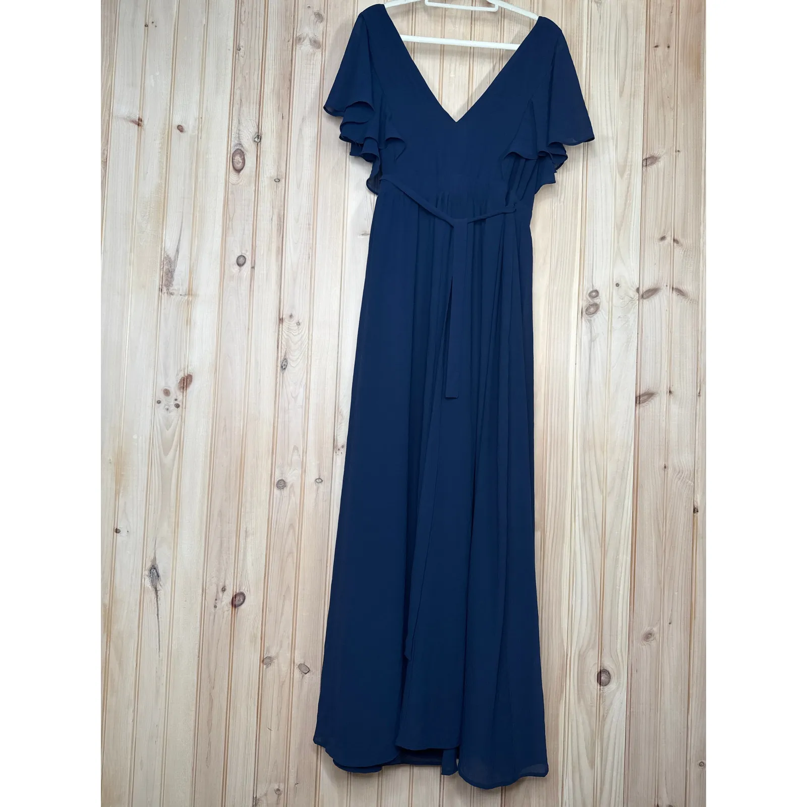 NWT Lulus Convincing Grace Navy Blue Flutter Sleeve Wrap Maxi Dress Wedding L - Image 6