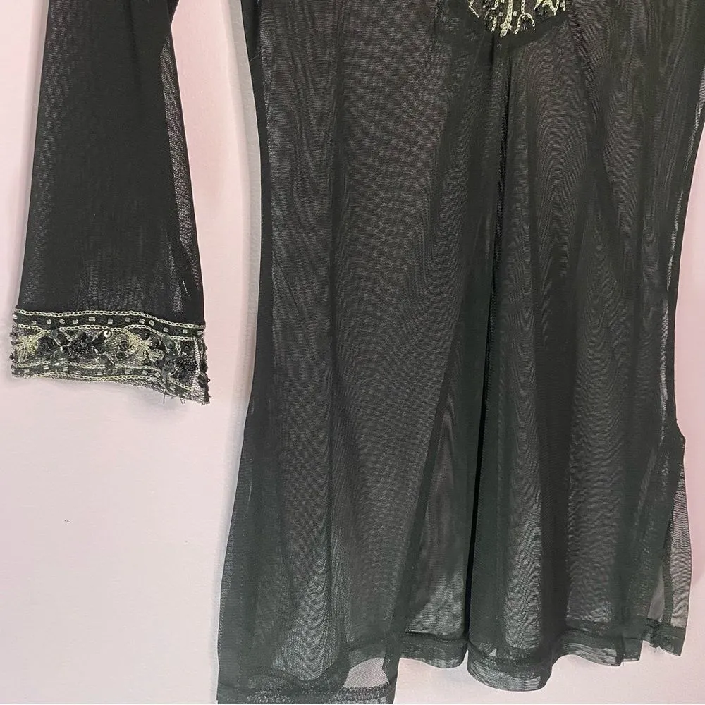 Vintage Gadzooks Size M Black Mesh Beaded Blouse Witchy Whimsigoth Grunge Size M - Image 5