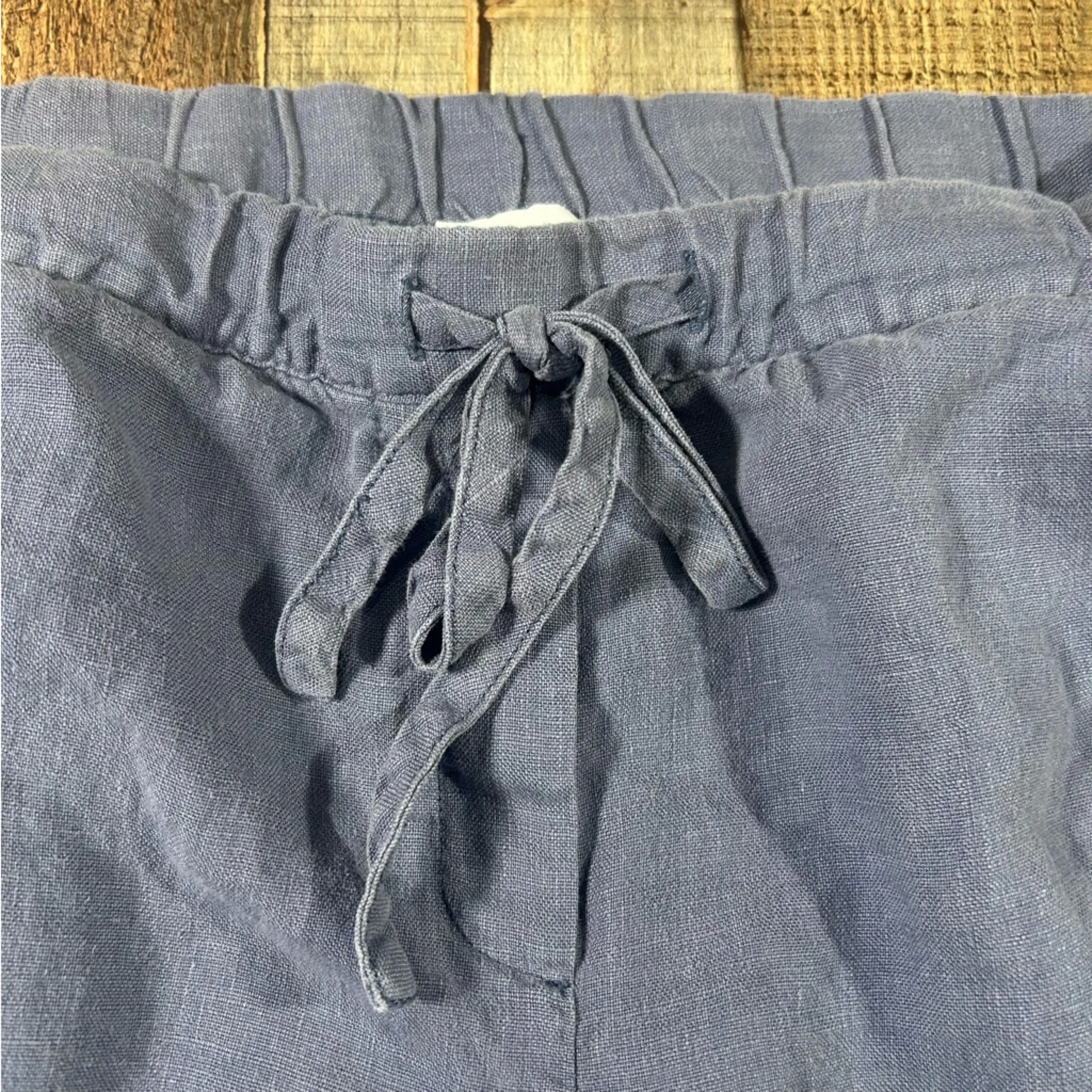 Pure Jill Linen Drawstring Large Pants Boho Relaxed Crop Smoky Blue Normcore Gray - Image 3