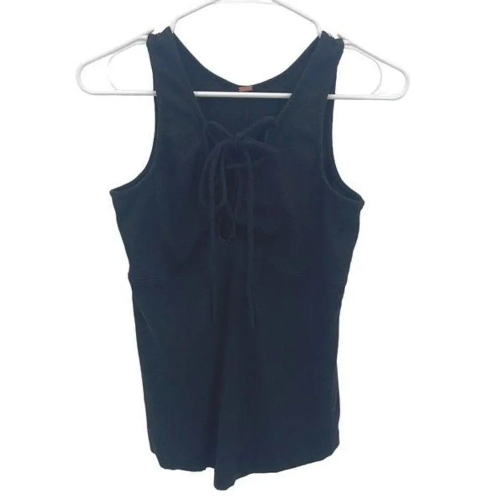 Free People Womens Ribbed Emmy Lou Lace-Up Stretch Tank Top Black‎ Small - Image 2