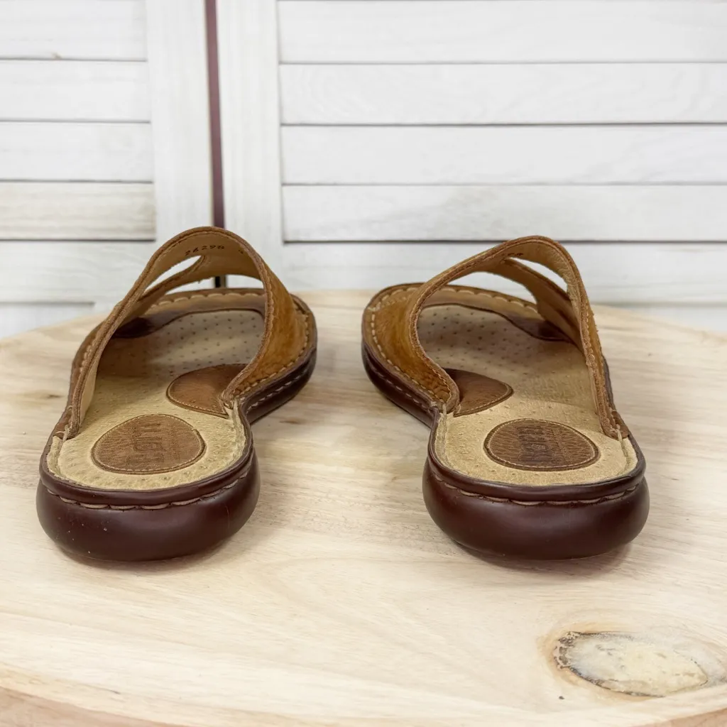 Born Nubuck Leather Cutouts Slip On Slide Sandals Carmel Tan 9 - Image 6