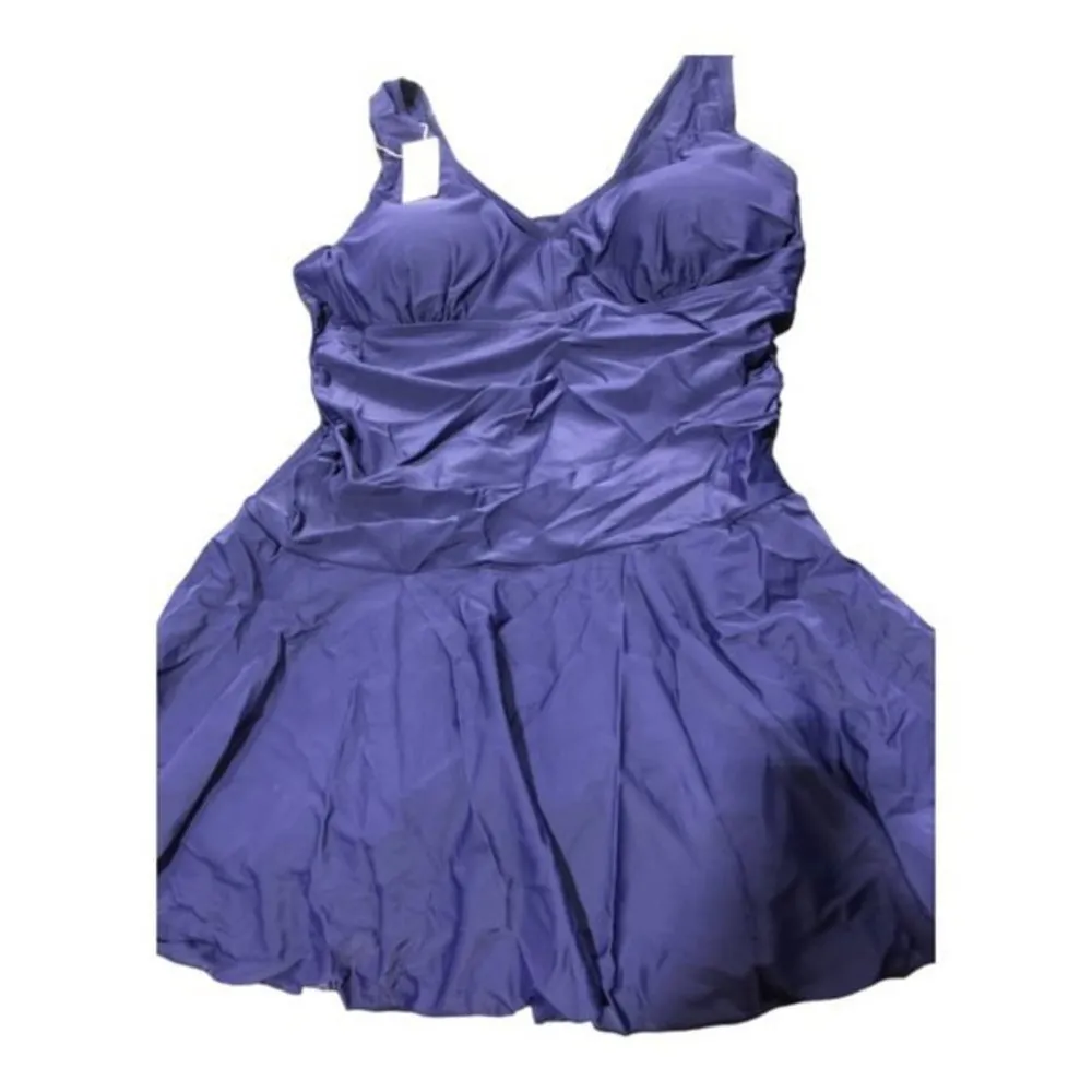 Plus Size Skirt Swimsuit Ruched Retro Swimdress Navy Blue Size XXXL NWT #0912 - Image 2