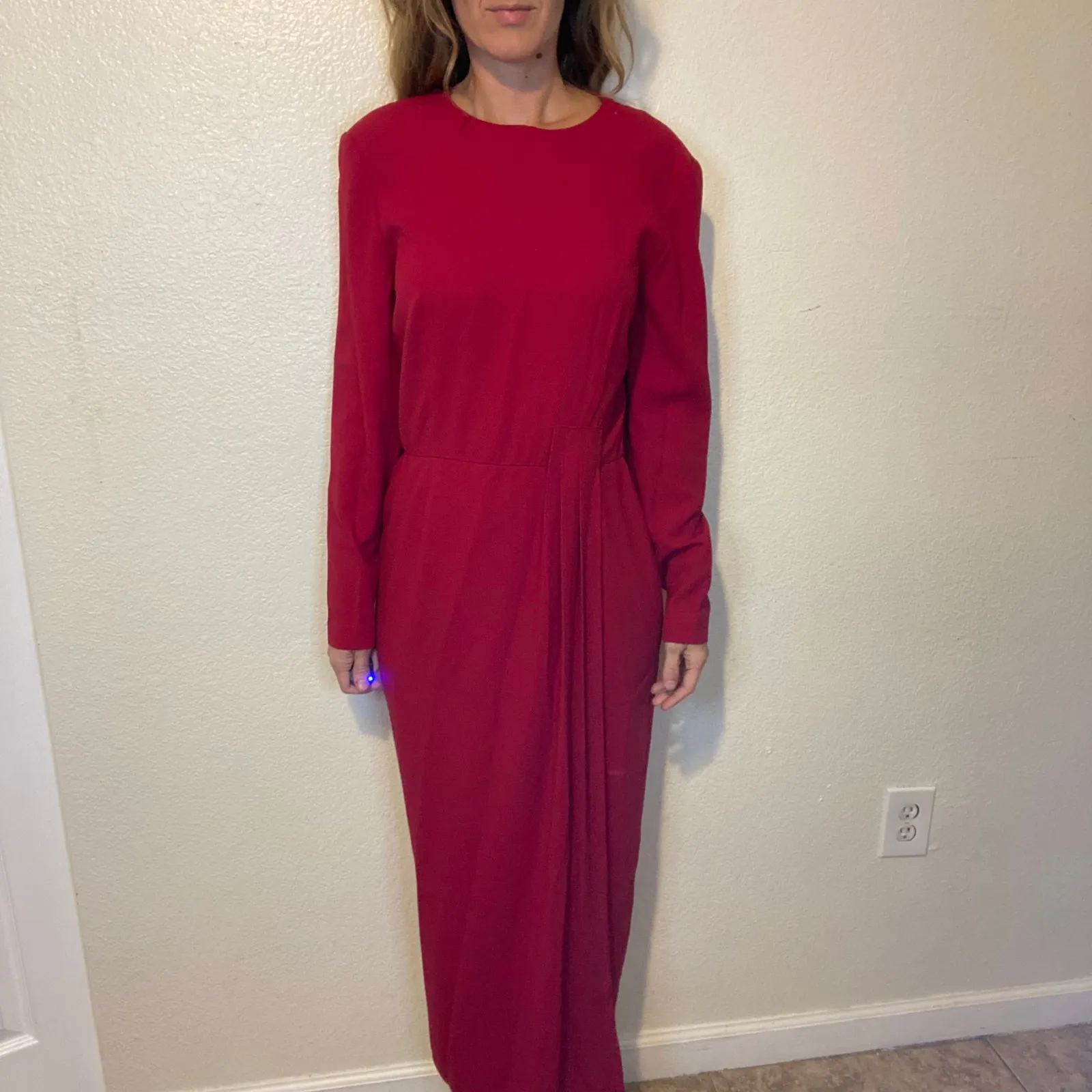 Vintage‎ Rena Rowan for Saville Red Long Sleeve Faux Wrap Maxi Dress Size 8 - Image 2