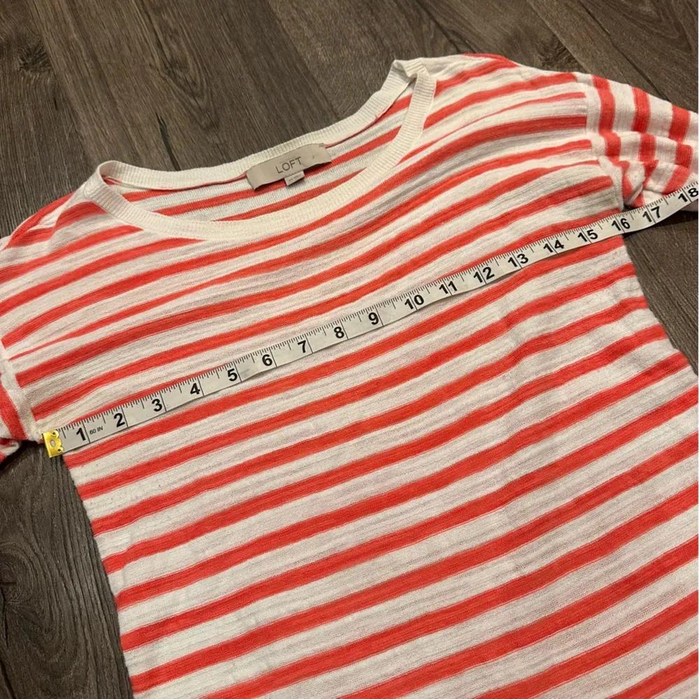 Ann Taylor Loft Women's Ivory Red Coral Striped Cotton Knit Size XS Nautical Top - Image 7