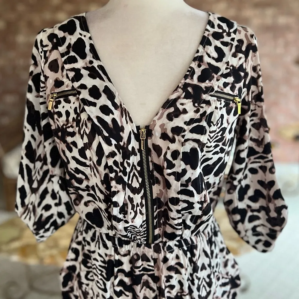 Bebe Jumpsuit Leopard Animal Print Blouson Ankle Length S Dual Leg Cuff Party - Image 3