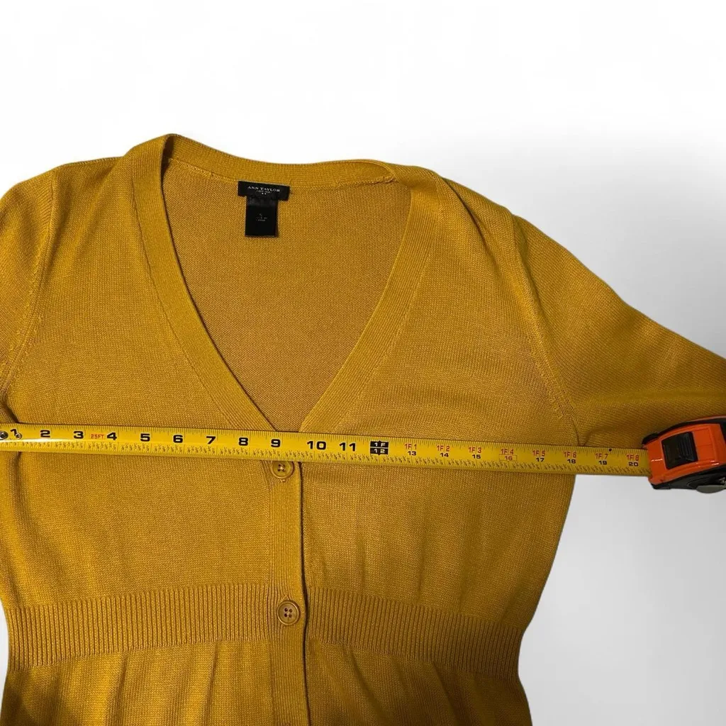 Used Ann Taylor Mustard Yellow Button-Front Sweater Women’s Size Small - Image 4
