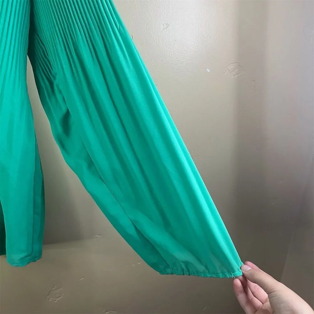 Alfani Women's Long Sleeve Pleated Blouse Kelly Green Size 14‎ Career Work Wear - Image 4