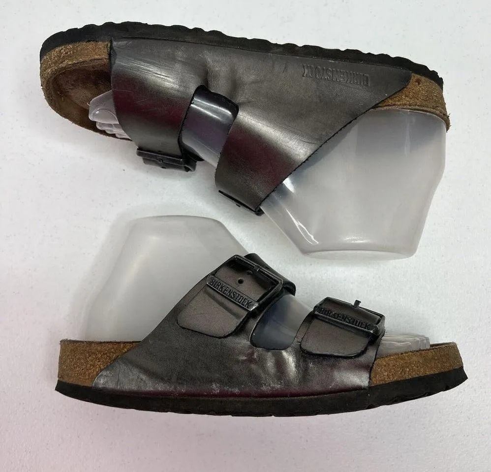 Birkenstock Women’s Size 37 US 6 6.5 Leather Sandals Anthracite Metallic Pewter - Image 4