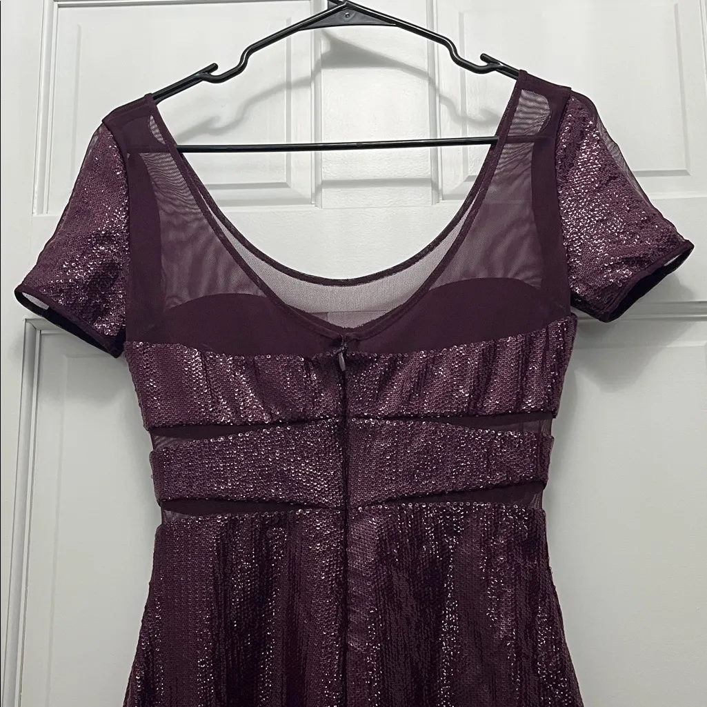BCBG Maxazria Barlow Dark Purple Sequins & Mesh Mini Dress - Size Small - Image 12