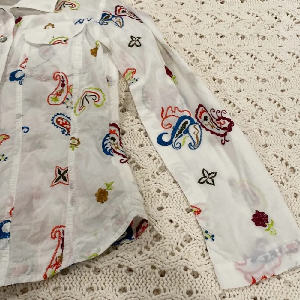 White With Multicolor Embroidered Paisley Long Slee… - Image 3