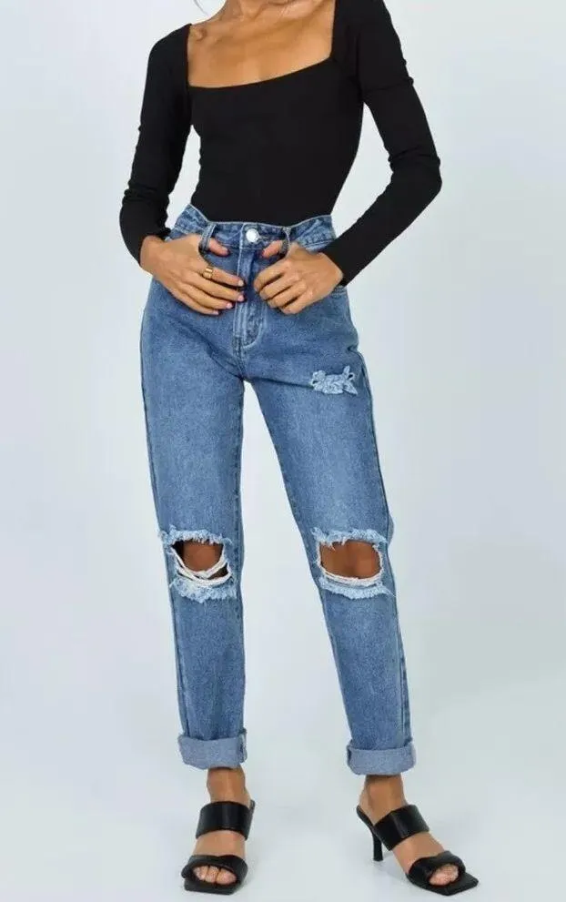 HAYDEN KNEE RIP JEANS MID WASH DENIM - Image 2