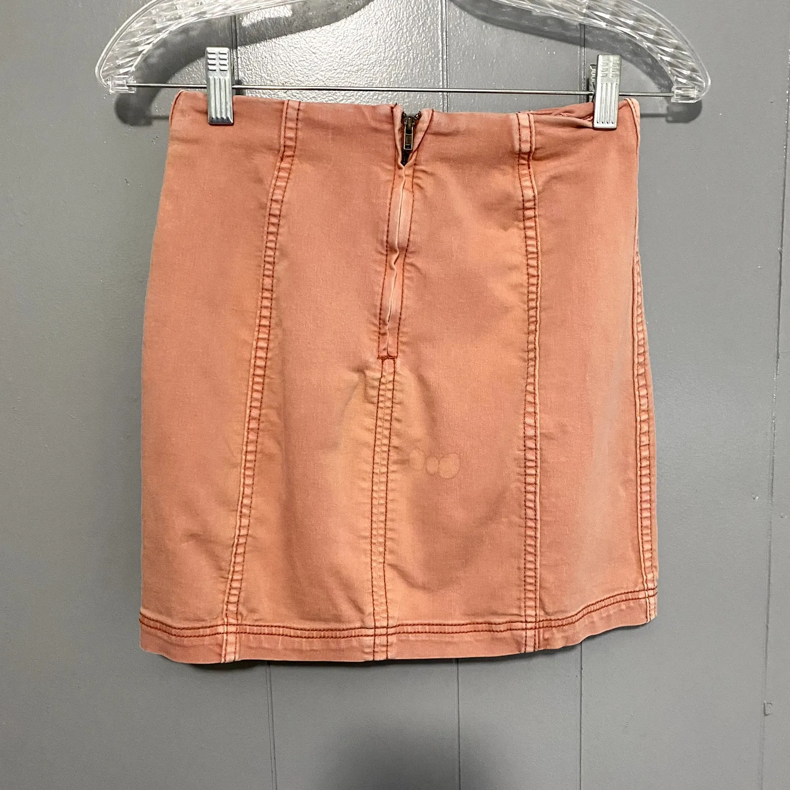 Free People Orange Washed Out Denim Modern Femme Fitted Boho Mini Skirt 2 - Image 4