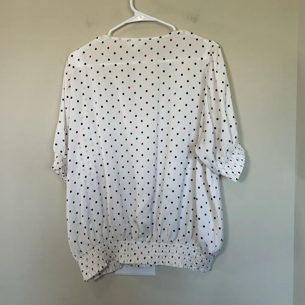 Summersalt Womens Polka Dot‎ Puff Sleeve Top XL V-Neck Smocked Hem Cream NWOT - Image 9