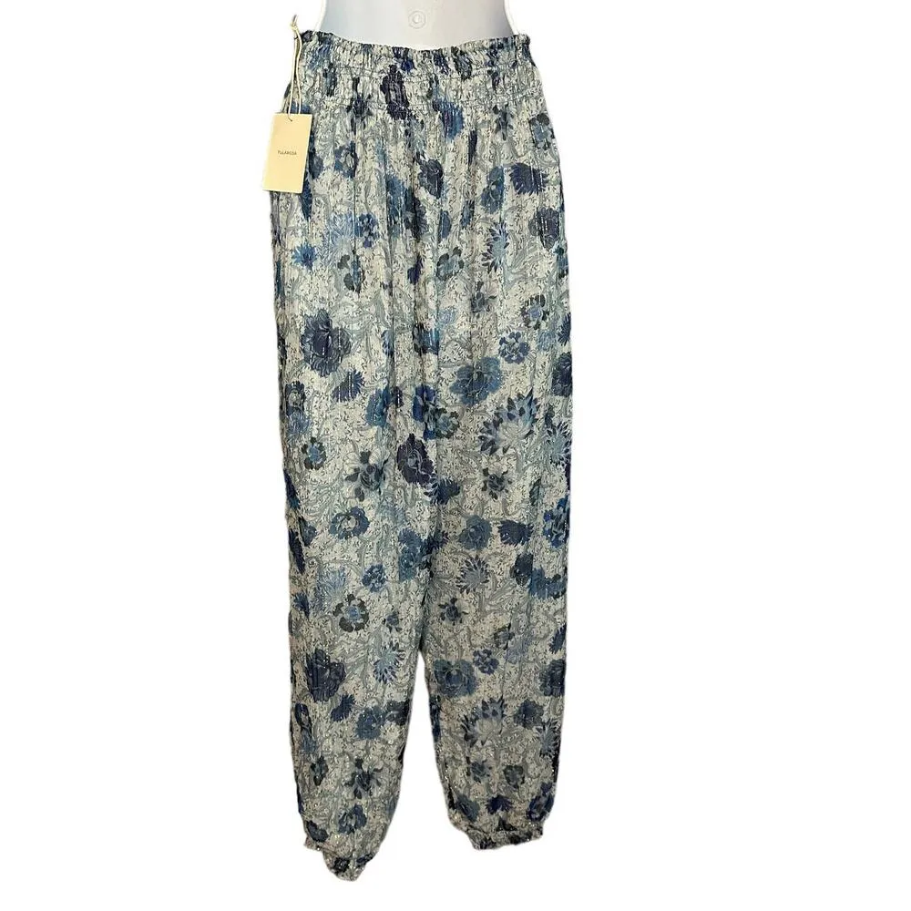Tularosa Blue Floral Harem Pants SMALL Metallic Baggy Joggers Revolve $218 NEW - Image 7