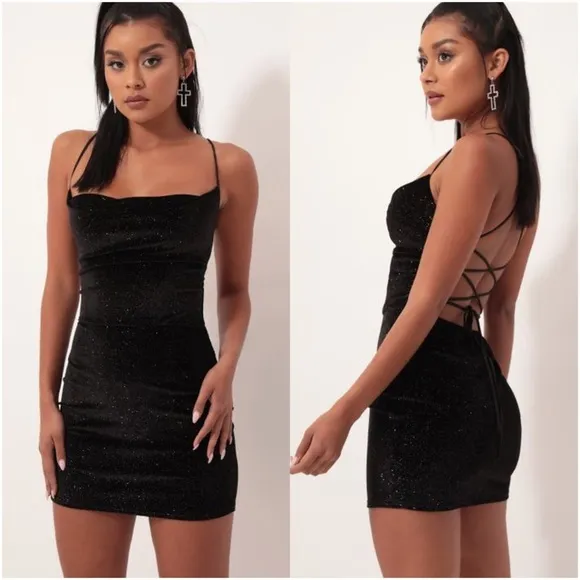 LUCY IN THE SKY Black Cowl Neck Sparkly Dress - Image 2