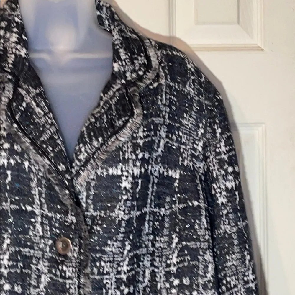 Chico's Gray Metallic Fringe Boucle Jacket 3/L - Image 4