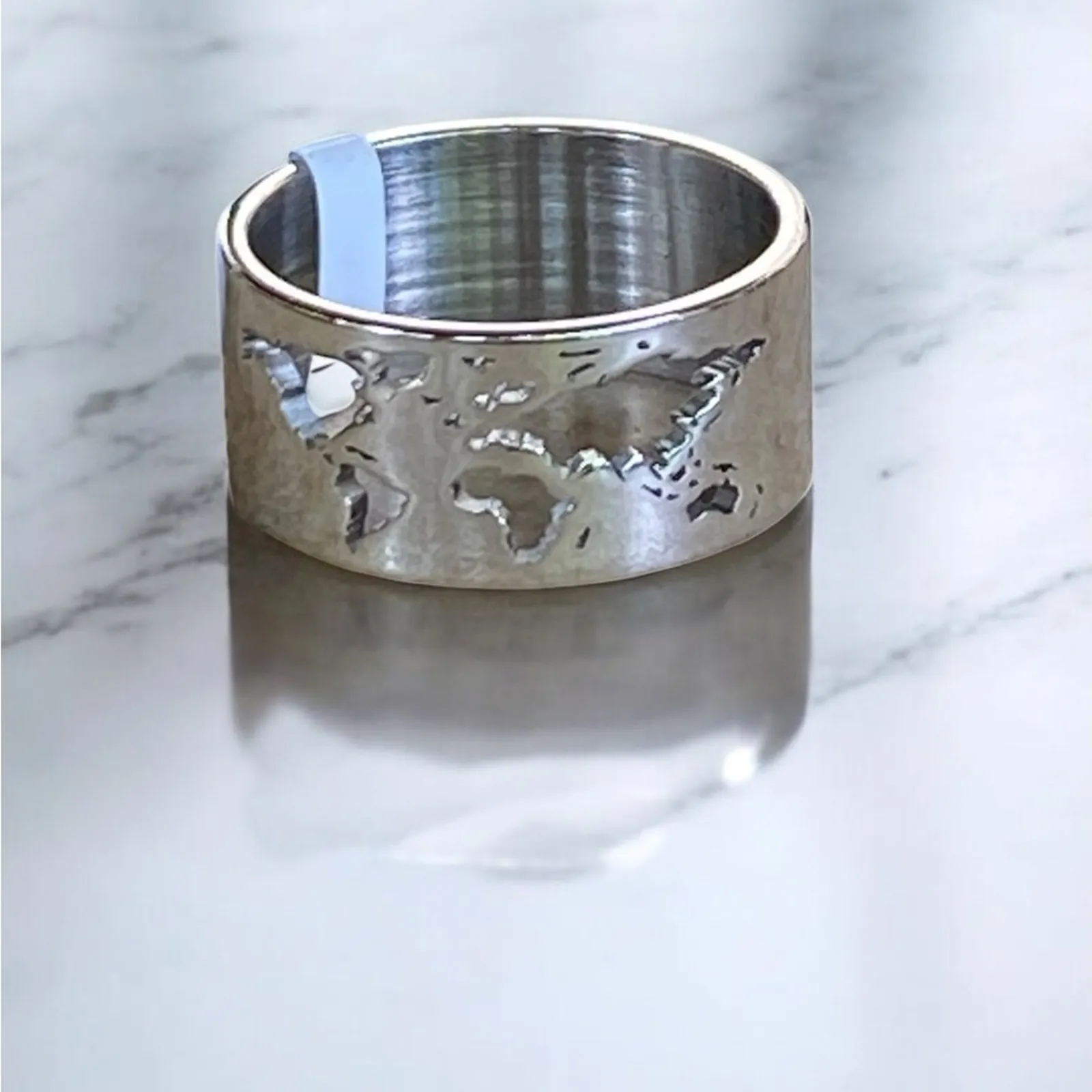World Cuff Earth Map Bracelet & Ring Set NIB Silver - Image 4