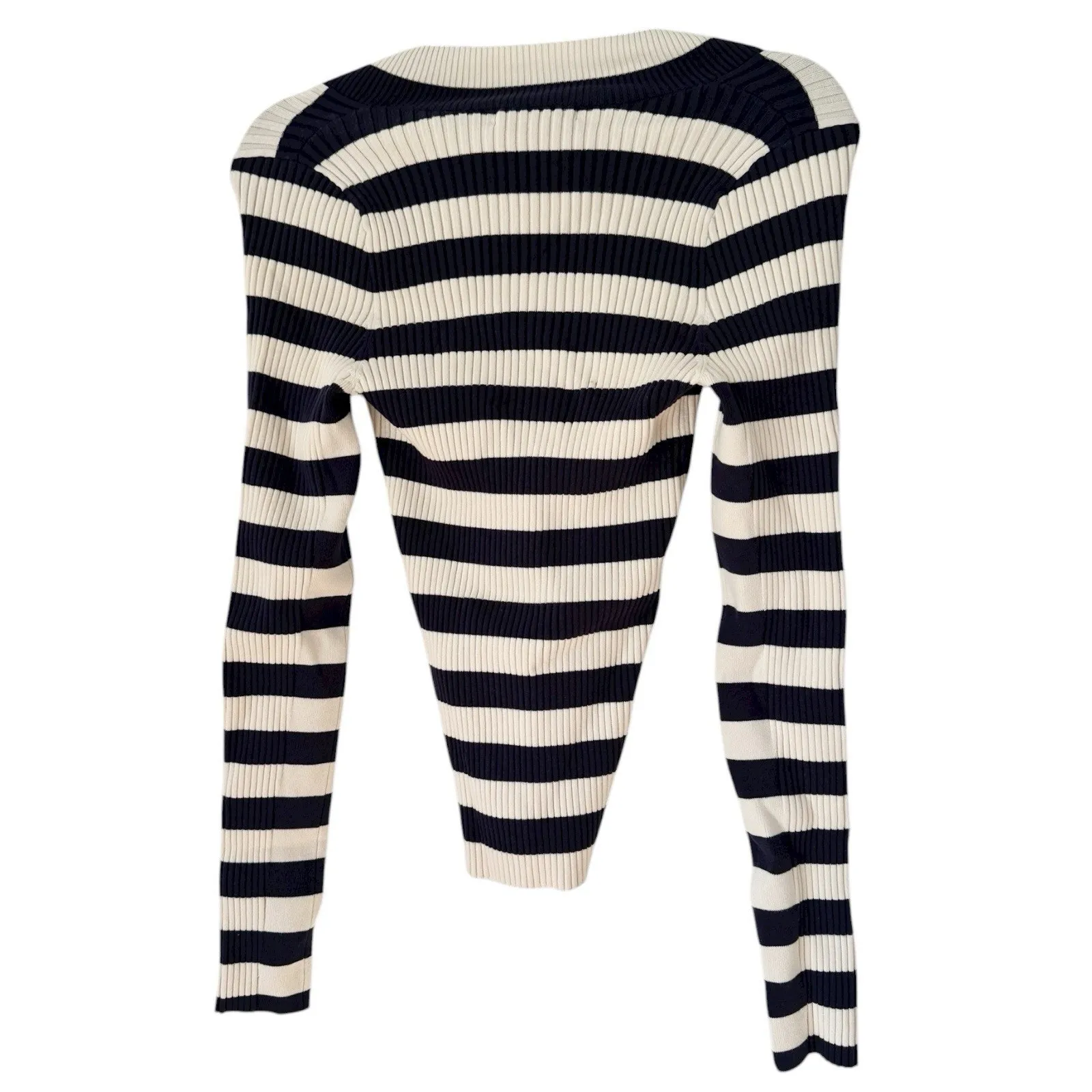 NWT Madewell V Neck Striped Sweater Size Medium Blue White Ribbed Slim Fit - Image 5