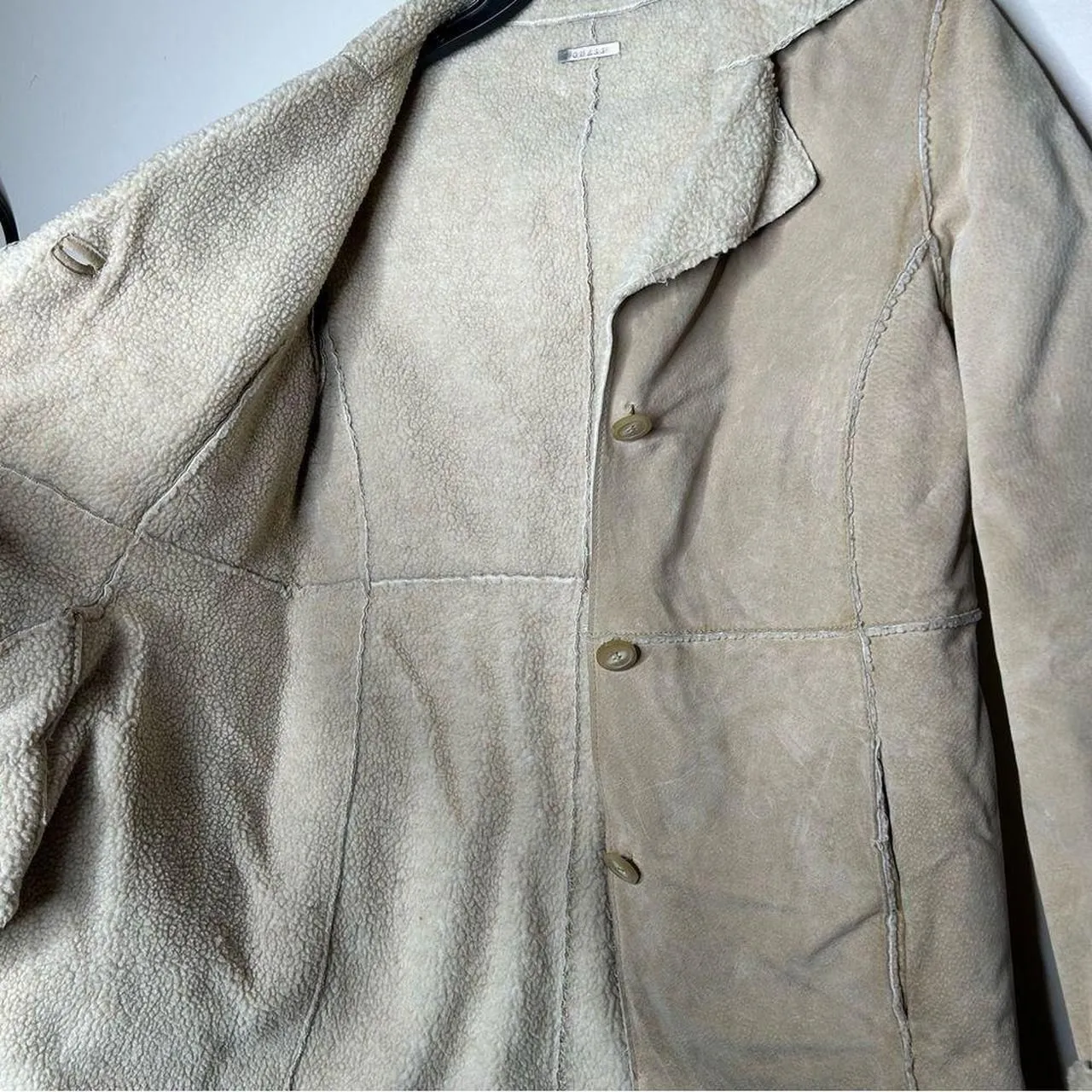 Vintage GUESS 90s 1990s Penny Lane Afghan Leather Tan Coat medium retro - Image 5