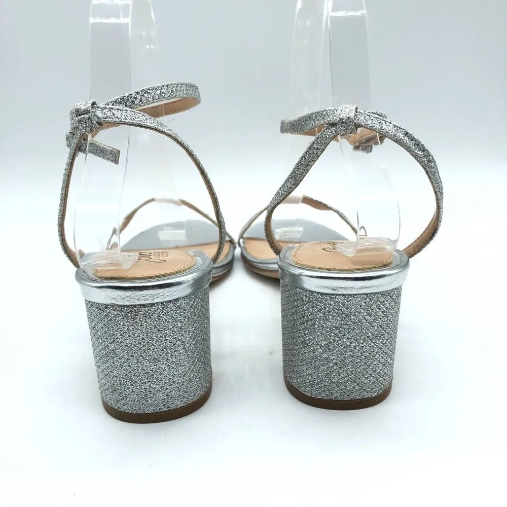 Badgley Mischka Jewel Danni Silver Glitter Block Heel Sandals Size 8 - Image 4